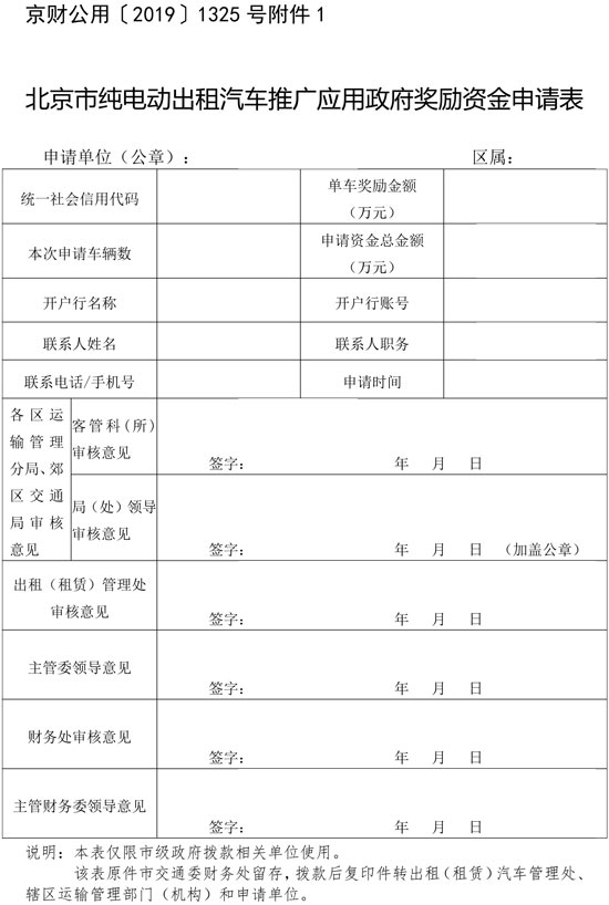 1. 北京市純電動(dòng)出租汽車推廣應(yīng)用政府獎(jiǎng)勵(lì)資金申請(qǐng)表